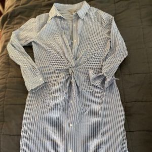 Knotted blue striped shirt dress